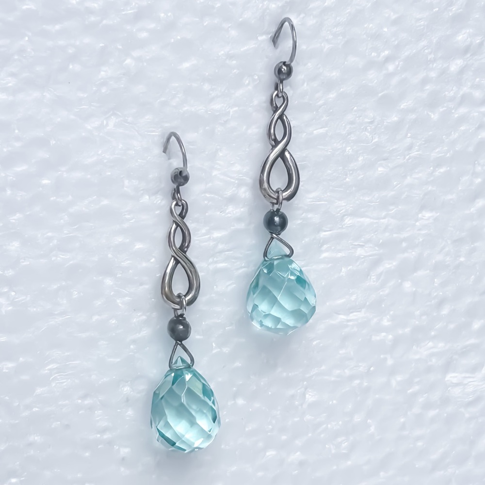 925 STERLING SILVER Twisted Drop Earrings Pale Blue Quartz Briolette